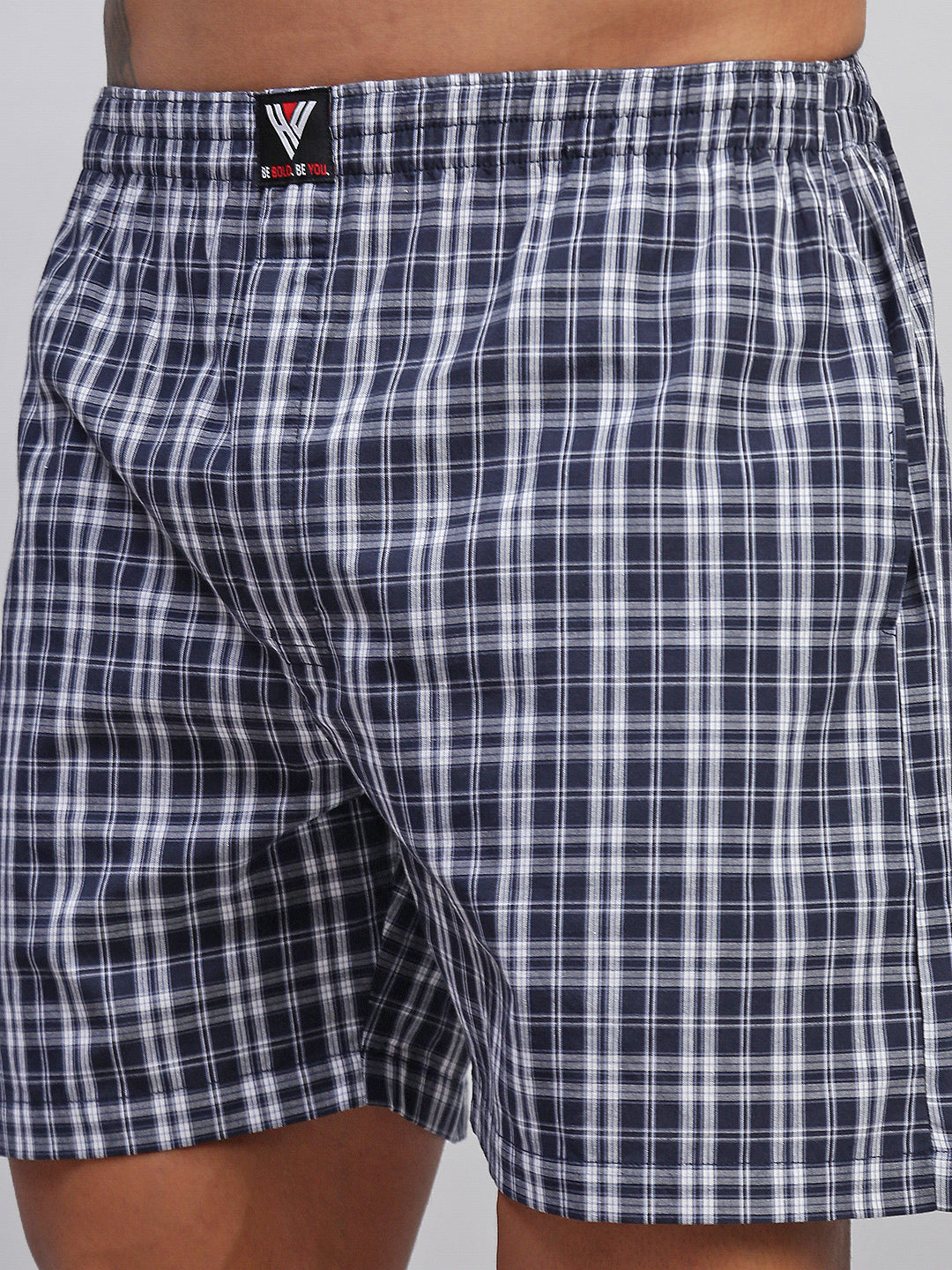 NAVY WHITE CHECKS MEN COTTON PRINTED BOXER SHORTS