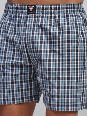BLUE WHITE CHECKS MEN COTTON PRINTED BOXER SHORTS