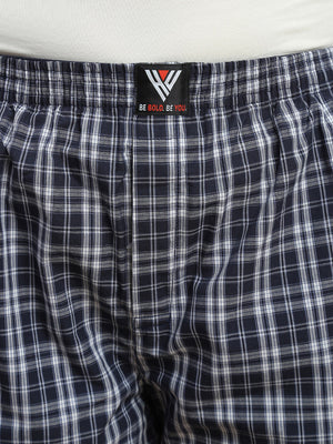 NAVY WHITE CHECKS WOMENS COTTON - BOXER SHORTS