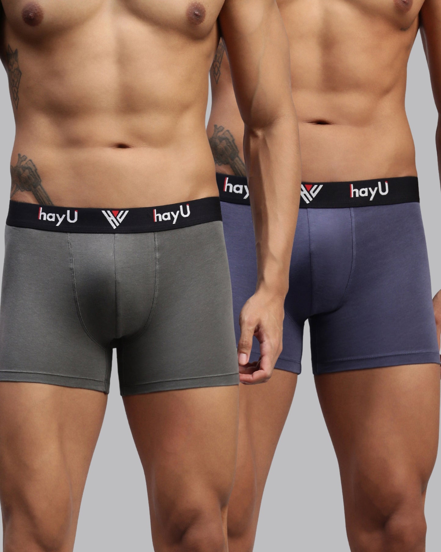 2PC PACK OF GRAPHITE GREY & VIVID INDIGO MEN COTTON STRETCH TRUNKS