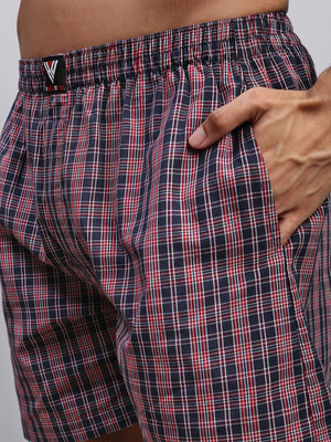 RED BLUE CHECKS MEN COTTON PRINTED BOXER SHORTS