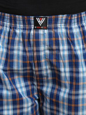 BLUE ORANGE CHECKS WOMENS COTTON - BOXER SHORTS