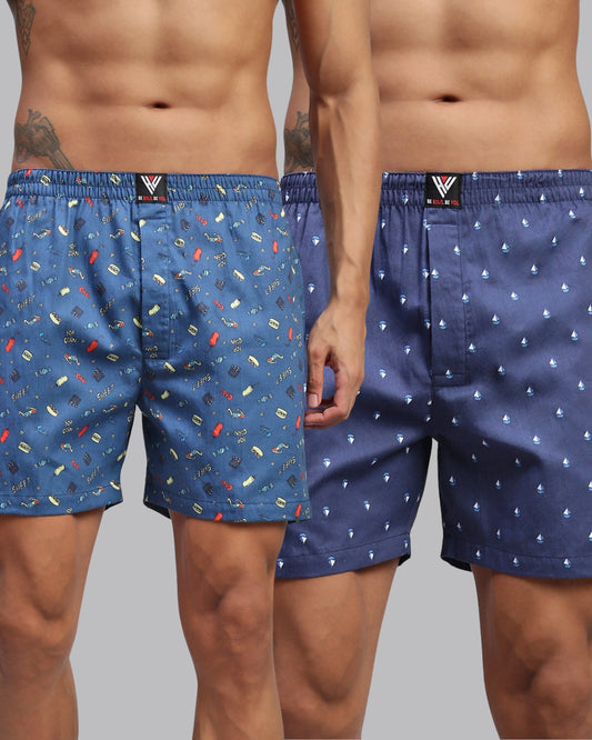 2PC PACK OF MOVIE & NAUTICAL PRINT MEN COTTON BOXER PRINTED BOXER SHORTS