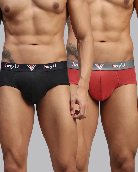 2PC PACK OF PHANTOM BLACK & EARTHY RED MEN COTTON STRETCH BRIEF