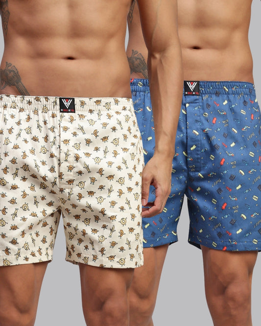 2PC PACK OF MOVIE & BAKERY PRINT MEN COTTON BOXER PRINTED BOXER SHORTS
