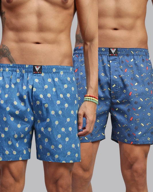 2PC PACK OF MOVIE & CANDY PRINT MEN COTTON BOXER PRINTED BOXER SHORTS