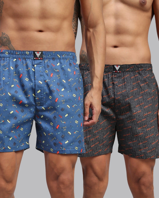 2PC PACK OF MOVIE & GOOD VIBES PRINT MEN COTTON BOXER PRINTED BOXER SHORTS