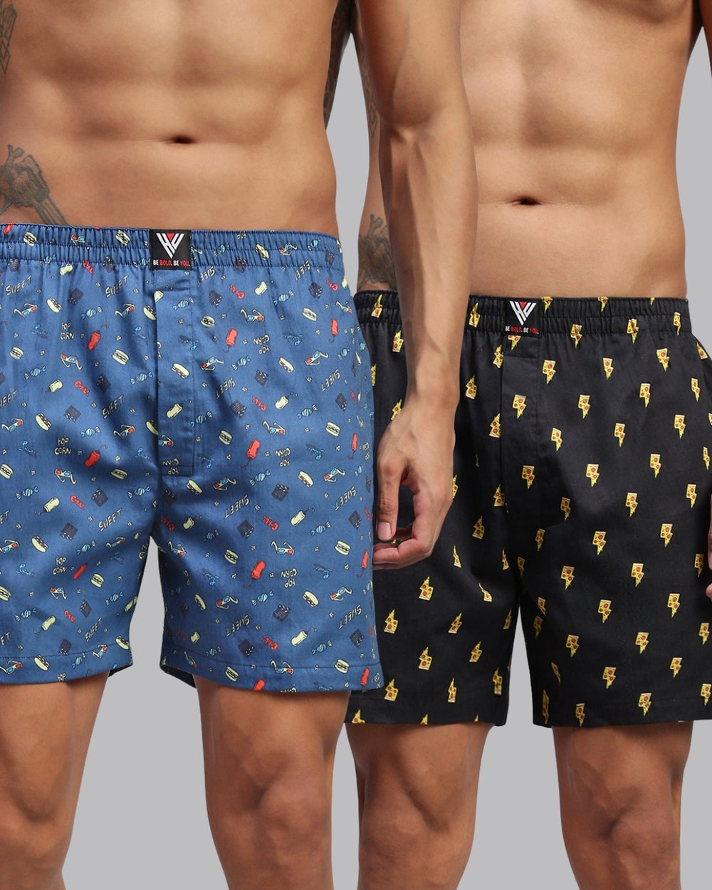 2PC PACK OF MOVIE & PIZZA PRINT MEN COTTON BOXER PRINTED BOXER SHORTS