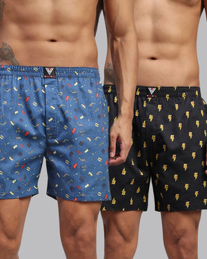 2PC PACK OF MOVIE & PIZZA PRINT MEN COTTON BOXER PRINTED BOXER SHORTS