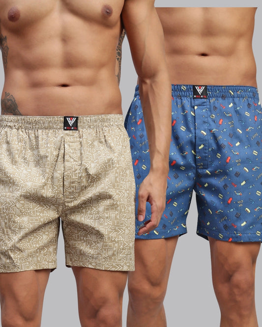 2PC PACK OF MOVIE & SKATERS VIBE PRINT MEN COTTON BOXER PRINTED BOXER SHORTS