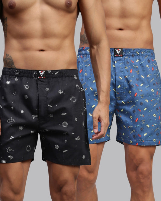 2PC PACK OF MOVIE & SPACE PRINT MEN COTTON BOXER PRINTED BOXER SHORTS