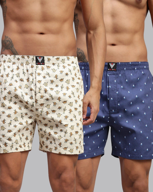 2PC PACK OF NAUTICAL & BAKERY PRINT MEN COTTON BOXER PRINTED BOXER SHORTS