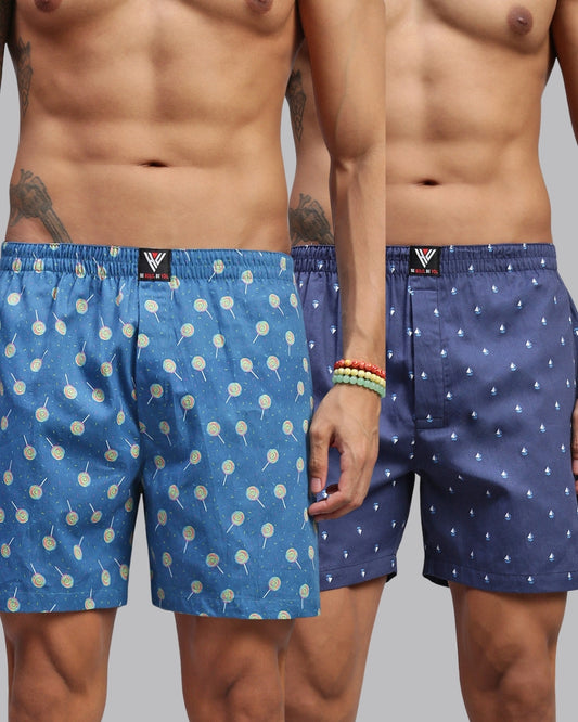 2PC PACK OF NAUTICAL & CANDY PRINT MEN COTTON BOXER PRINTED BOXER SHORTS