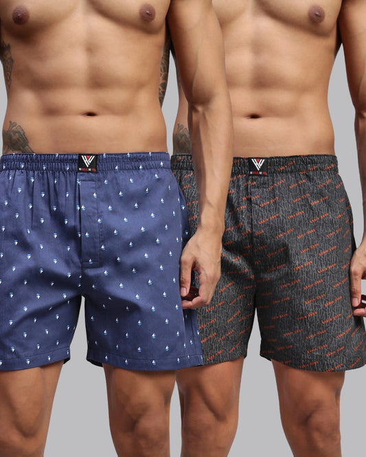 2PC PACK OF NAUTICAL & GOOD VIBES PRINT MEN COTTON BOXER PRINTED BOXER SHORTS