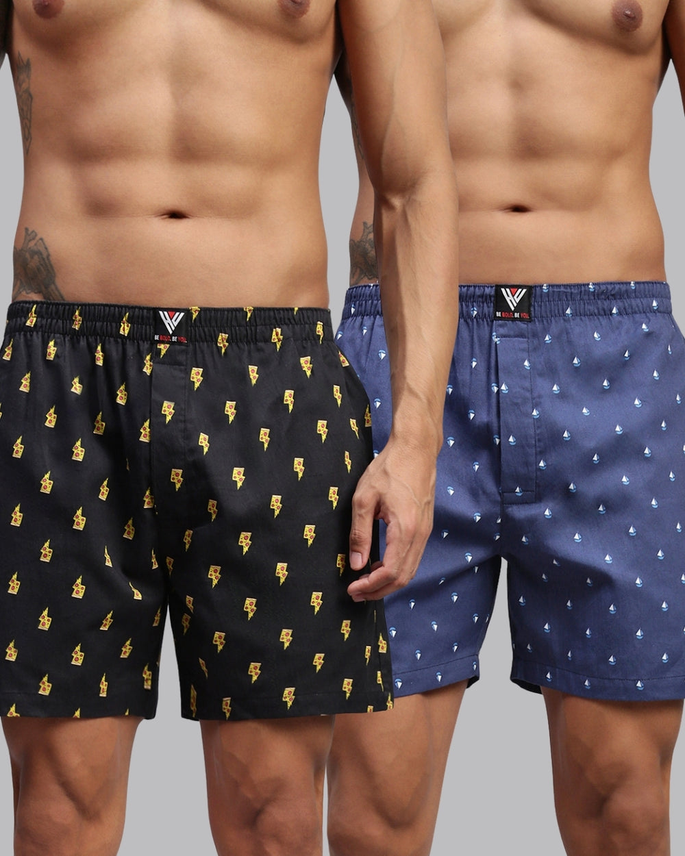 2PC PACK OF NAUTICAL & PIZZA PRINT MEN COTTON BOXER PRINTED BOXER SHORTS