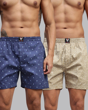 2PC PACK OF NAUTICAL & SKATER SDOODLE PRINT MEN COTTON BOXER PRINTED BOXER SHORTS