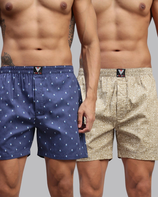 2PC PACK OF NAUTICAL & SKATER SDOODLE PRINT MEN COTTON BOXER PRINTED BOXER SHORTS