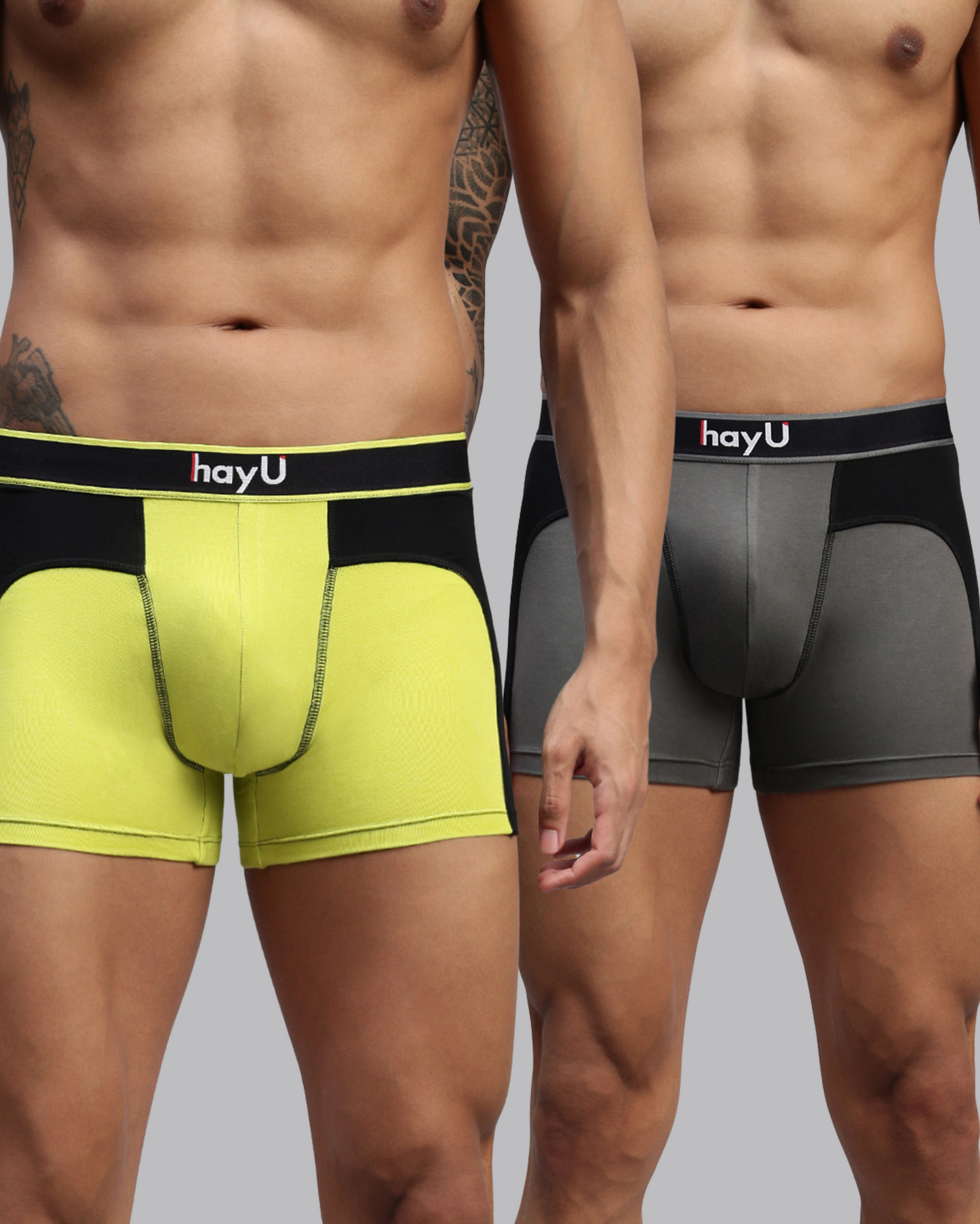 2PC PACK OF SUNBUD & GRAPHITE GREY MEN MODAL DUAL COLOUR TRUNKS